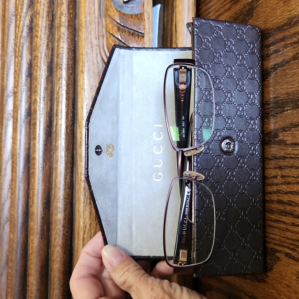 GUCCI Women's Brown Semi-Rimless Eyeglasses with Signature Case